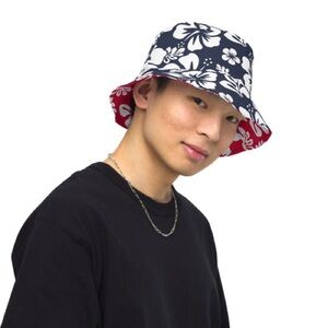 Bold Red and Black Hawaiian Bucket Hat